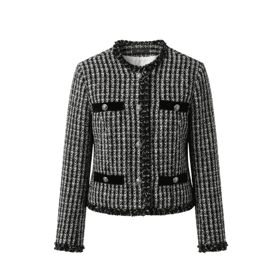 Monochromatic Checked Tweed Jacket – Black & White