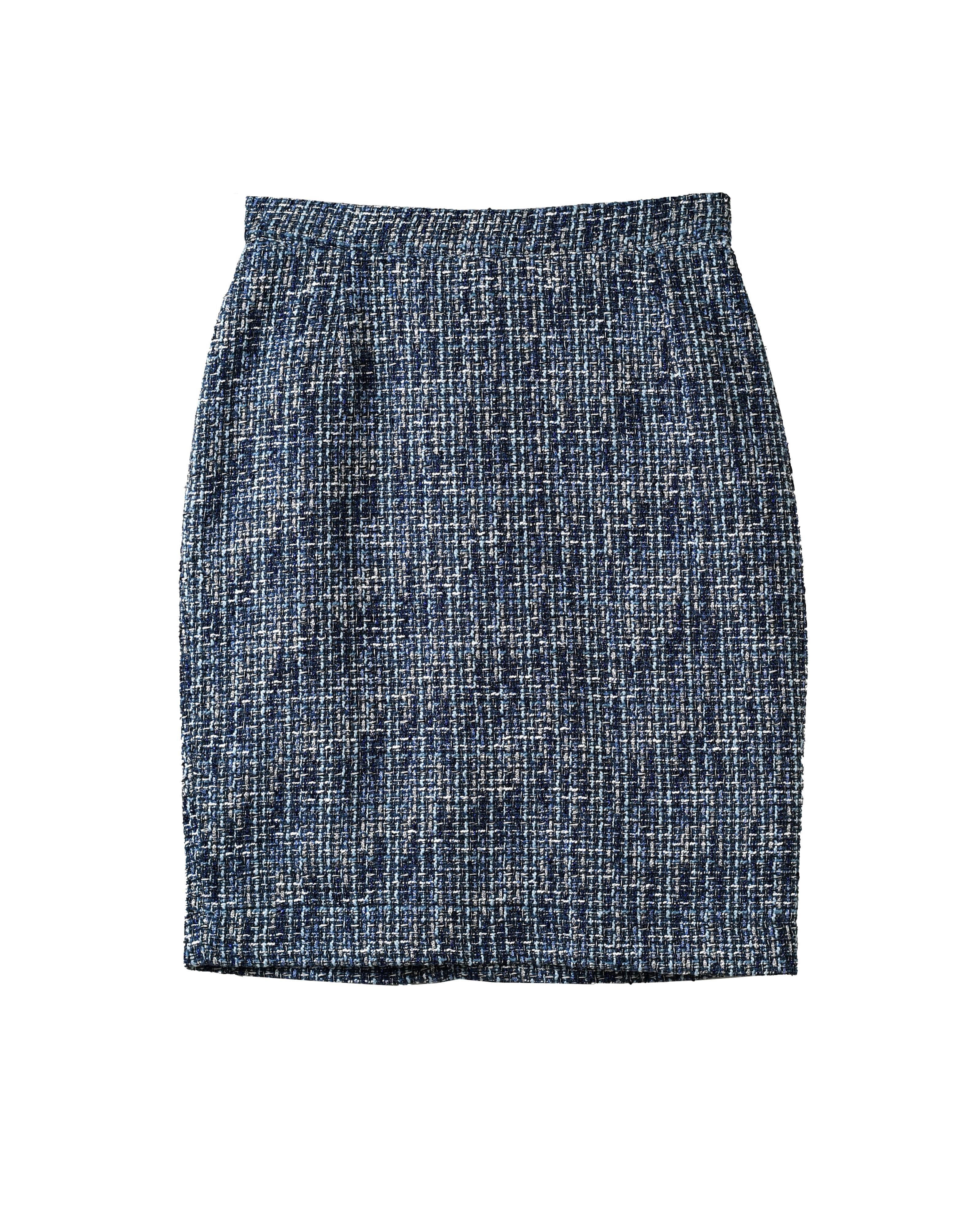 Blue Tonal Bouclé Tweed Pencil Skirt