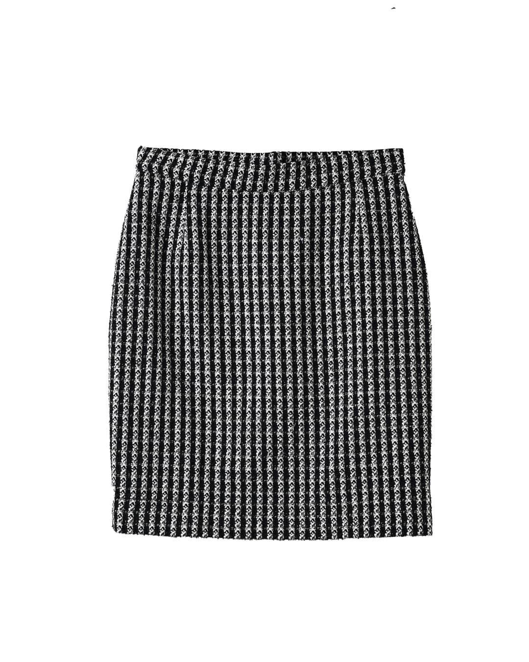 Monochromatic Striped Bouclé Tweed Pencil Skirt