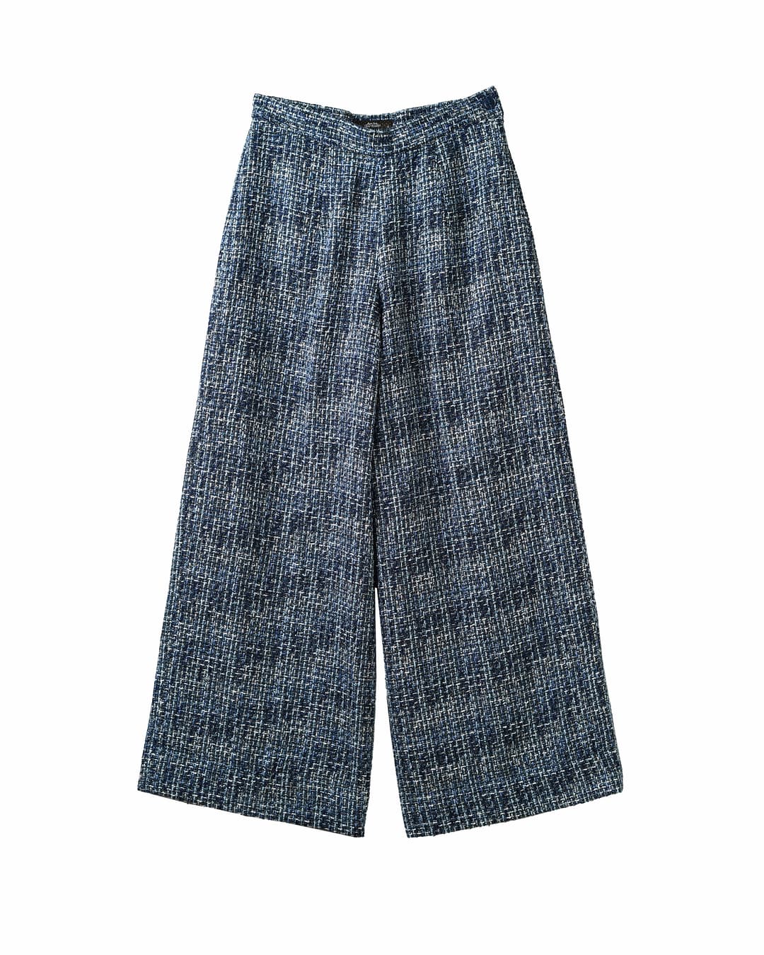 Blue Tonal Bouclé Tweed Wide-Leg Trousers