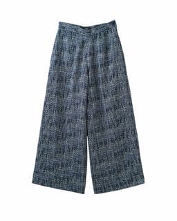 Blue Tonal Bouclé Tweed Wide-Leg Trousers thumbnail 1