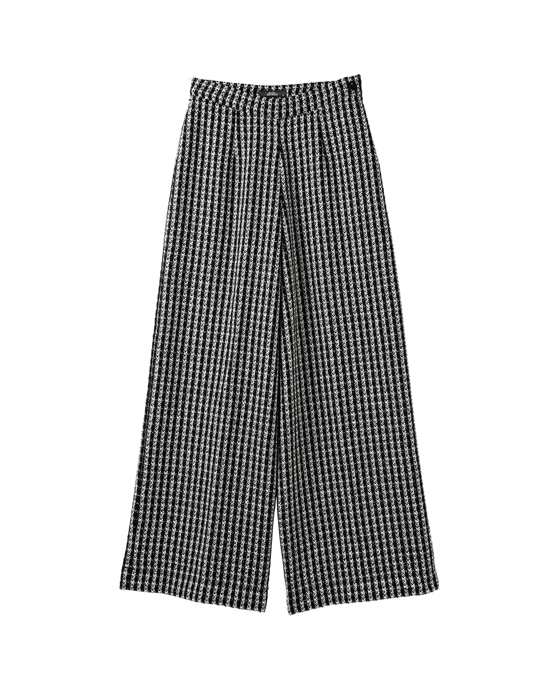 Monochromatic Striped Bouclé Tweed Wide-Leg Trousers