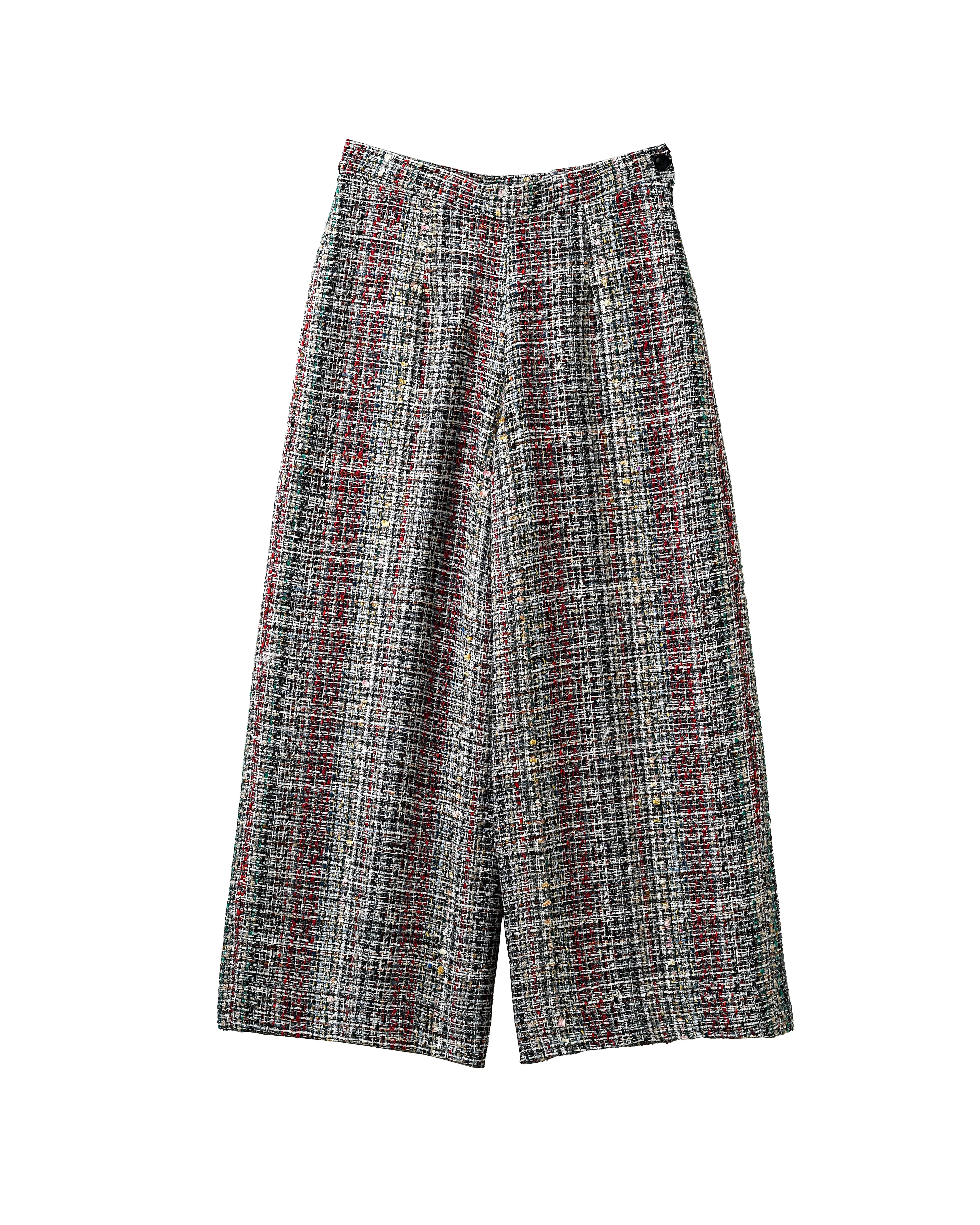 Multi-Color Bouclé Tweed Wide-Leg Trousers