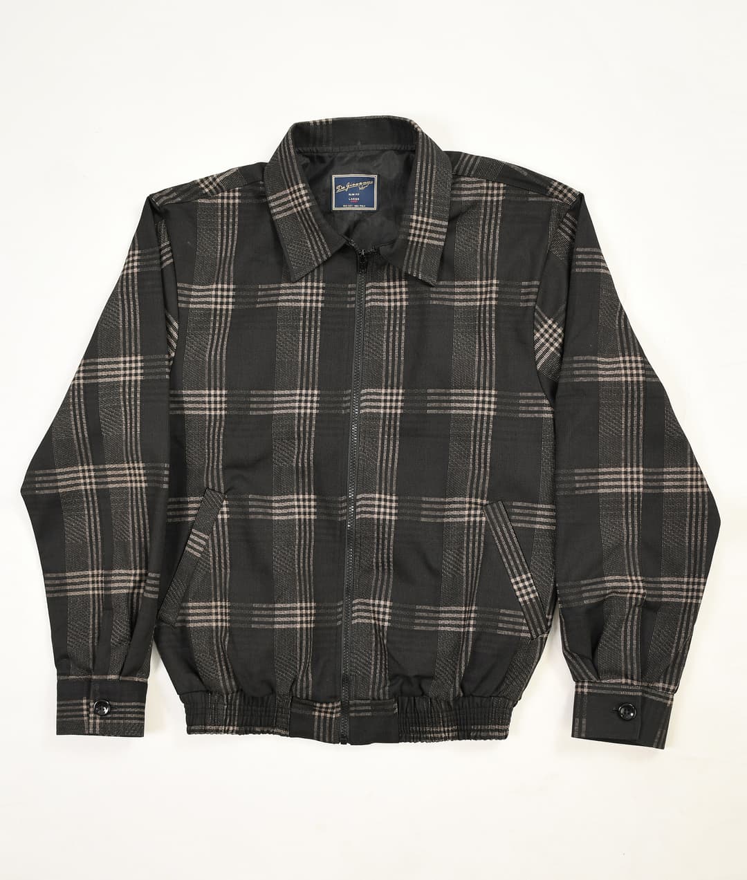 Shadow Grid Plaid Zip-Up Harrington Jacket