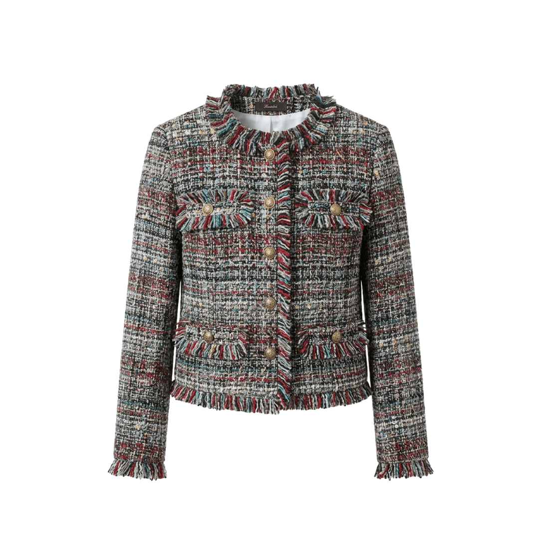 Multi-Tonal Fringe Bouclé Tweed Jacket – Crimson & Slate
